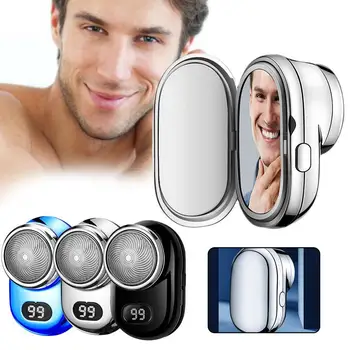 Преносима електрическа самобръсначка джобен размер с USB-батерия, самобръсначка с огледало за пътуване, подарък за мъж за рожден ден