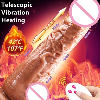 Продукт за анален секс Автоматично телескопична вибратор вибратор с топъл Секси реалистична голям пенис вибратори с вендузата секс играчки за жени