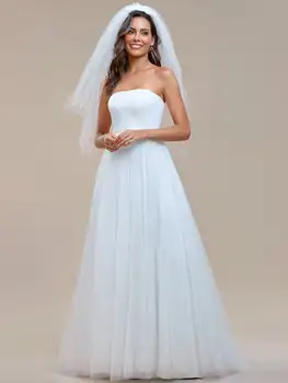 Прости булчинска рокля с открити рамене, от вкара прежди, с дължина до пода, 2023, много красива бяла сватбена женствена рокля трапецовидна форма
