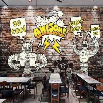 Ретро Тухлена Стена Робот Тапети за Работния Плот на Детския Ресторант Фонова Стена за Поръчка На Стенни Картини Кафене в Индустриален Декор Начало Декор Тапети За Стени