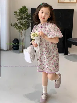 Рокля Чонсам в китайски стил за момичета, лятото 2023, нова детска пола с цветен модел, пола принцеси за момичета