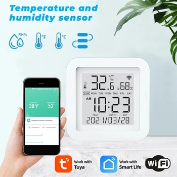 РШ WIFI Сензор за температура и влажност с цифрова LCD екран на Приложението за дистанционно управление работи с домашен помощник Алекса Smart Life
