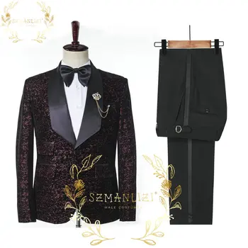 Сватбен костюм за мъже 2022, от висок клас, елегантен, официален смокинг, бархатное палто, черни панталони на райета, костюми за бала, комплекти блейзеров