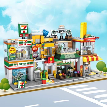 Серията City Street View Мини-строителни блокове, кафе-сладкарница, магазин мини, модел строителни блокове, играчки за сглобяване, коледен подарък