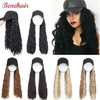 Синтетична бейзболна шапка BENEHAIR, перука, шапка с коса, удължаване на коса вълна от вода, черна шапчица за жени, режийни косата