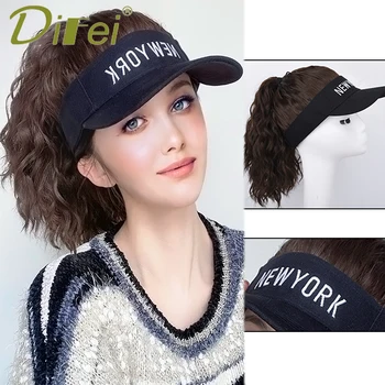 Синтетична шапка DIFEI, перука, солнцезащитная шапка, косата, кудрявая дамска мода, ежедневни облекла, черни, кафяви къдрави коси.