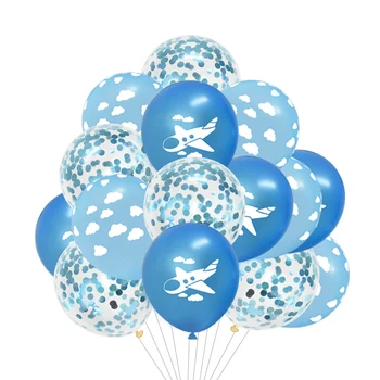 Синьо-бял облак, латексови балони, момче, самолет, тематични за рожден ден, конфети, балон за детската душа, сватбен декор, глобуси