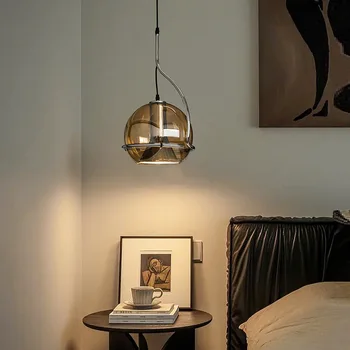 Скандинавски led амбър Регулируема въртяща се стъклена окачена лампа стая Декор, украса на ресторанта, нощни стъклени висящи лампи за спалня