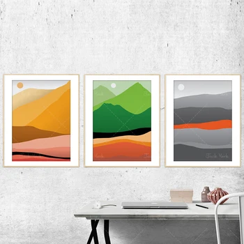 Скандинавски колоритен планински слушалки, модерен абстрактен пейзаж, скандинавски разпечатки с изгрева на слънцето, летни пролетни пейзажи