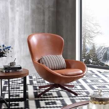 Скандинавски минималистичен дизайнерски стол за релакс, компютърно стол-яйце, кожена проста модерни мебели за дома, апартамент за едно лице