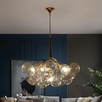 Скандинавските многоцветни/прозрачни стъклени висящи лампи led E27, окачена лампа в минималистичен стил в дневната, интериор на спални, led осветителни тела, окачен лампа