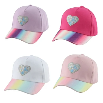 Скъпа бейзболна шапка за момичета, детски шапка с бродерия под формата на мультяшного на сърцето, детска бейзболна шапка с розови козирка, слънчеви шапки 3-8 години