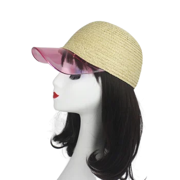 Слама бейзболна шапка за жени, стилни летни плажни шапки за момичета, натурална ръчна работа с прозрачни полета, прозрачна банкнота безплатна доставка