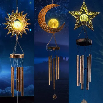 Слънчев вятърна камбанен звън Външно водонепроницаемое метално подвесное украса с форма на Луната, на Слънцето звезди за домашни градински партита на фестивала