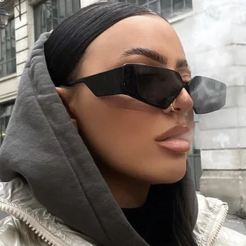 Слънчеви очила без рамки, с правоъгълна мода Y2K, уникални нередовни слънчеви очила в стил хип-хоп за мъже и жени, градинска картина, ретро индивидуалност