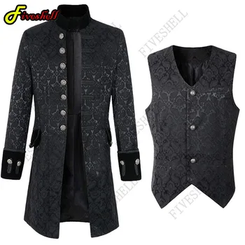 Средновековен костюм на вампир за cosplay, яке в стил steampunk, жилетка, палто, Виктория призрак, готик сако, костюми, тренч с висока яка, мъжка риза