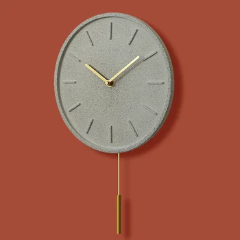 Стенни часовници от цимент в скандинавски стил с метална махало, безшумни часовници с игла, хол, индустриален декор с вятъра, 10-инчов денонощно