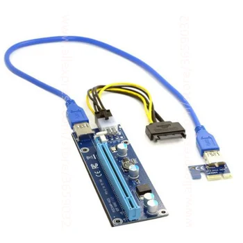 Стойка PCIE от 1x до 16x Майнинг-машина Супериорна Удължител за Стойка-Адаптер с USB 3.0 и 6-пинов Кабел за Захранване PCI-E x1-x16 Миньор кабел