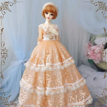 Стоп-моушън облекло принцеса 1/3 BJD 60 см, розово злато, дълго куклено рокля, аксесоари за дрехи BJD MDD SD, дрехи за кукли Лолита