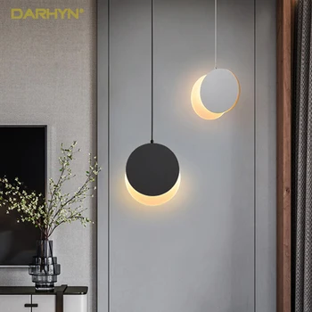 Съвременен творчески led окачен лампа за домашен интериор в стаята, хол, трапезария, спалня, нощни окачен лампа, кръгла черна светлина, блясък