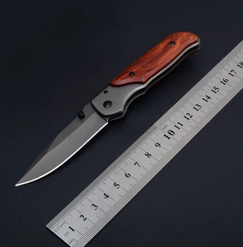 Тактически нож с дървена дръжка, джобен сгъваем нож от неръждаема стомана, един хубав подарък за къмпинг, за оцеляване и за ежедневна употреба на открито