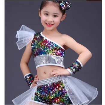 Танцови облекла за момичета, улично представа за джаз танци, детска съвременен модел, костюми за подиум с пайети 