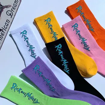 Творчески модерен дизайнерски чорапи, забавен флуоресцентен цвят слоган, чорапи за уличната мода в стил хип-хоп, чорапи за един щастлив човек