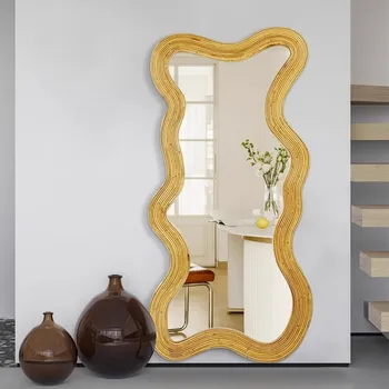 Тоалетен стъкло, голямо огледало, винтажное волнистое огледало в скандинавски стил, полезно огледало, златна украса за дома Para El Hogar, ZSJ017