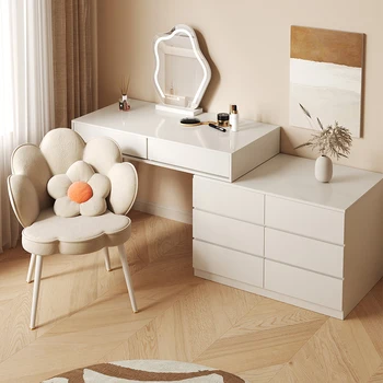 Тоалетка за момичета, бяло огледало за съхранение, led голям луксозен дървен шкаф за спалня, мобилни мебели Toaletka Z Lustrem лукс