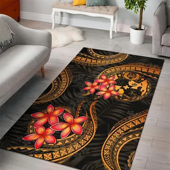 Тонга-полинезийски мат, златна плюмерия, килими с 3D принтом, подложка за всекидневната, фланелевый подложка за спални, нескользящий подложка за пода