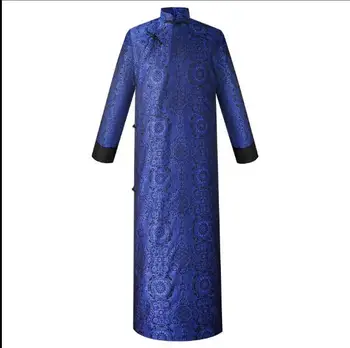 Традиционен китайски халат мъжки Китайски Завъртане Реколта от династията Цин С синьо жакард