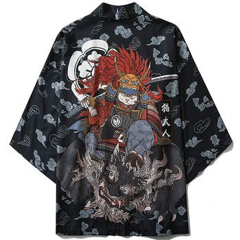 Традиционни японски кимона с котка на самурая, жилетка, халат за баня, мъжки летни дамски дрехи 2021 г., Юката Хаори, Ежедневни облекла за cosplay, аниме
