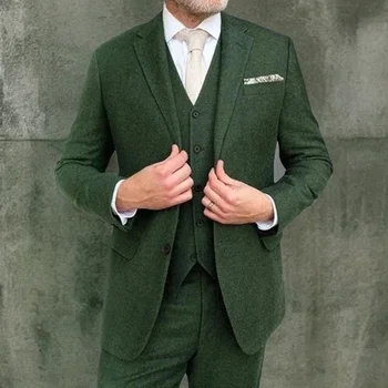 Тъмно Зелени Приталенные Италиански костюми за мъже с Изрезки на Лацканах, 3 Предмет, Изработен по Поръчка на Сватбен Смокинг Сако с Жилетка и Панталони 2023