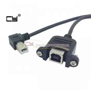 Удължителен кабел тип USB B под прав ъгъл от 90 градуса от мъжа към жената с винтове за закрепване на панел, 50 см 70 см 100 см кабел