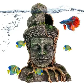 Украса за статуи на Буда в аквариума, скулптура на главата на Буда от смола, аксесоари за аквариум, украшение, малки статуетки на Буда за
