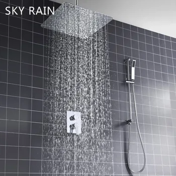 Ультратонкая 2 мм таванна дюза за душ с дъждовна дюза, смесител за топла и студена вода, с вграден набор от кутиеобразно