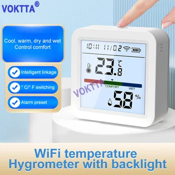 Умен WIFI Сензор за температура и влажност на въздуха влагомер, термометър с обратна приложения LCD дисплей безжичен монитор