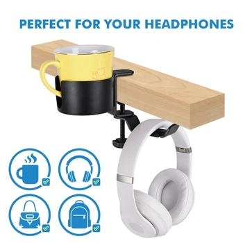 Универсален 2 в 1 слот за употреба за слушалки Компактни слушалки кука закачалка за монтиране под масата чаша на стойка за чаши скоба