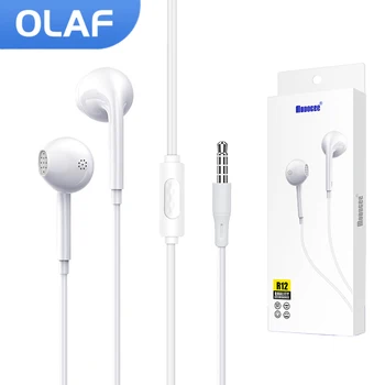 Ушите ОЛАФ 3,5 мм, слушалки с кабел, спортни слушалки с микрофон, слушалки, говорител, вграден в слушалката управление за телефон