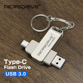 Флаш памет TYPE-C USB 3.0 128 gb 64 gb Метална Карта Памет 256 GB За Телефон Стик Силвър U Диск OTG 2 В 1 Флаш Памет на Едро