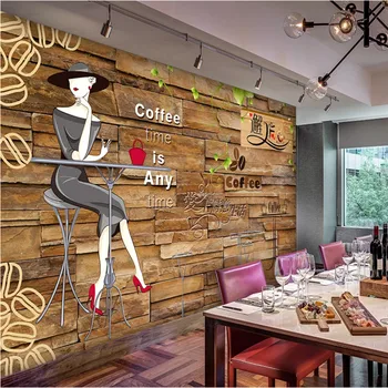 Френска романтика, за тухлена стена в ретро стил, кафене, индустриален декор, на фона, стенни боядисване, тапети, 3D тапети за кафене, ресторант, 3D