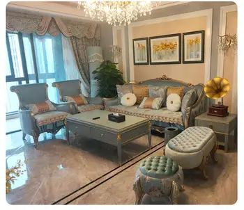 Френски диван от лек плат, Луксозно комбинация от хол, проста вила в европейски стил, дворцовата мебели от масивно дърво
