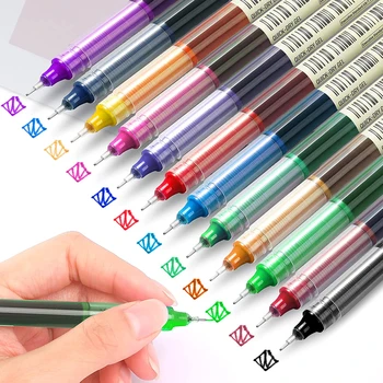 Химикалка писалка 12 бр. различни цветове, бързо съхнещи мастила 0,5 мм, течна боядисана дръжка с фина точка за водене на дневник, плавно писмо