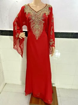Червена рокля от Дубай с жоржетом, арабско рокля от Мароко, дълга рокля Farasha