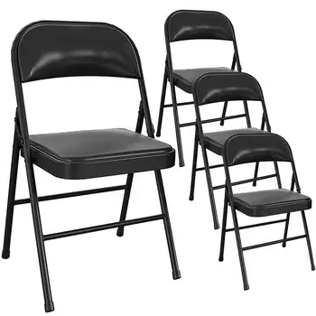 Черен Мек Метален Сгъваем стол за външна и вътрешна употреба