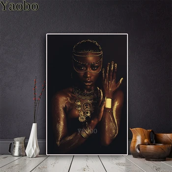 Черно-златен гол африканска жена, 5d, направи си сам, диамантена картина, пълна с квадратна бормашина, диамантена бродерия, плочки, комплекти за кръстат бод, декор