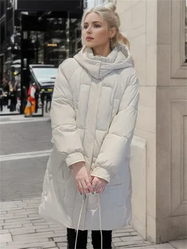 Широки дрехи за жени 2023 Зима Нова мода Дебела топла памучен яке с качулка и дълъг ръкав Паркове палто Feminina